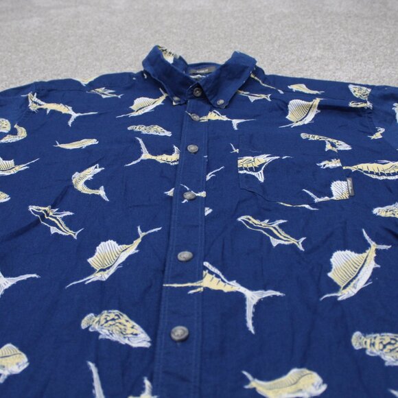 Eddie Bauer Shirt Mens TXL XL-Tall Blue Fish Print Classic Fit S/S Button Down - Picture 4 of 12